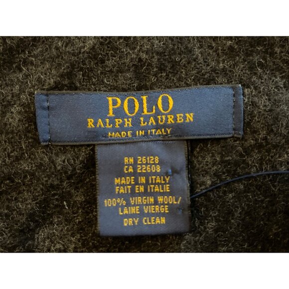 Polo Ralph Lauren Gray Wool Scarf With Bear Embroidery Unisex New With Tag - Picture 3 of 4